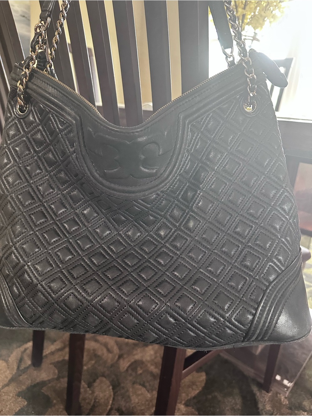 Black Quilted Lamb Leather Shoulder Bag - Tory Burch
